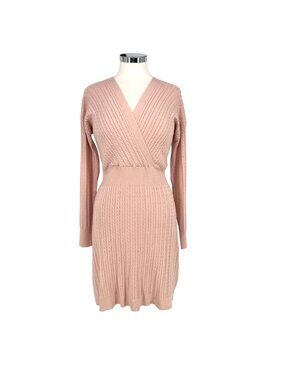 Lucky Brand Blush Cable Knit Sweater Dress Pink Size Petite Medium NWT